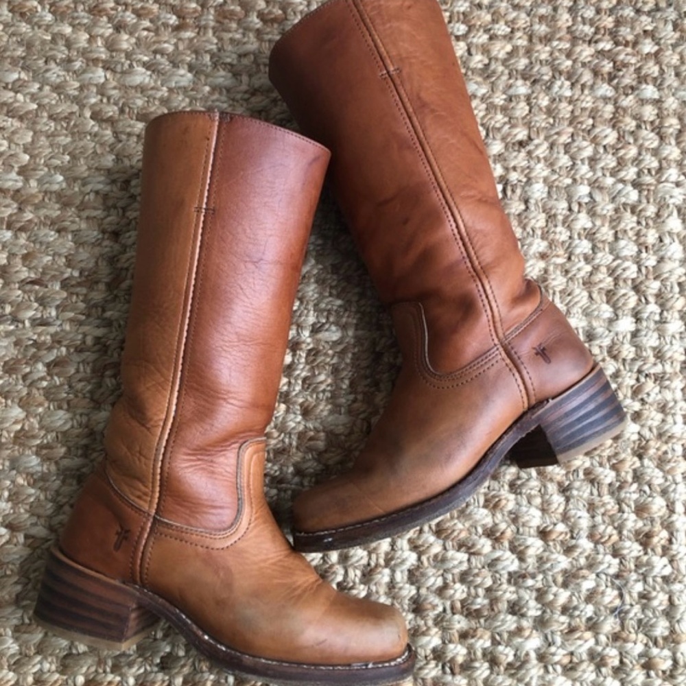 Frye Tan Leather Heeled Boots
